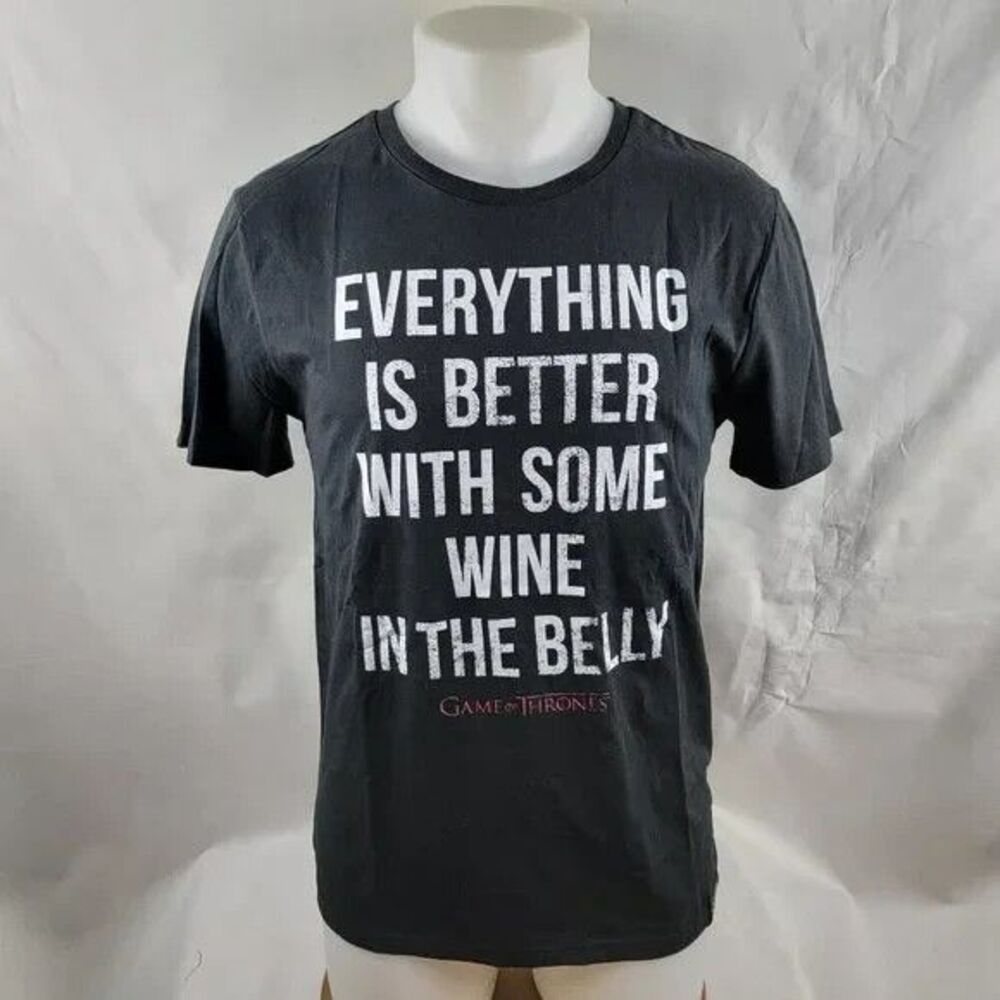 Game of Thrones HBO T Shirt Mens Small Wine in Belly Tyrion Black Short Sleeve